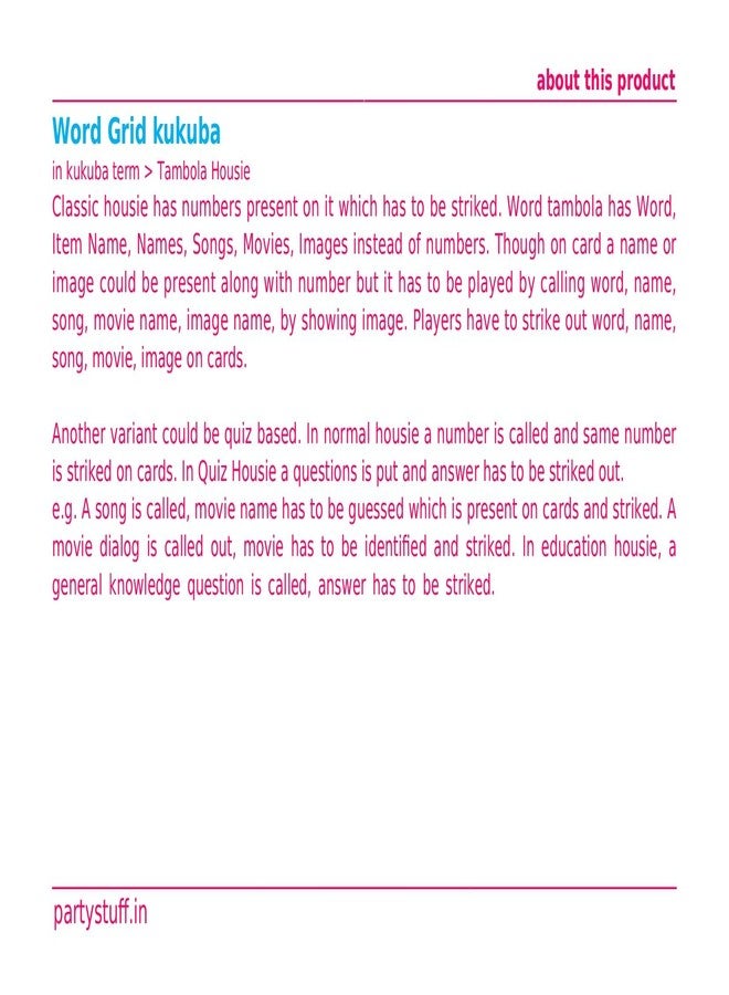 PartyStuff Tambola Housie Tickets Bollywood Movies Dialogues 2 Word Kukuba (20 Cards) - Image 4